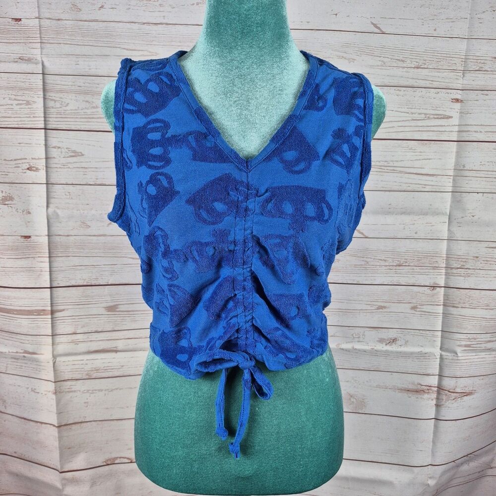 Juicy Couture Blue Cropped Top Womens Sz M Crown Logo Y2K Preppy Princess Royal